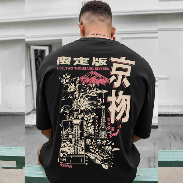Men Back Printed Oversized Tshirt Black