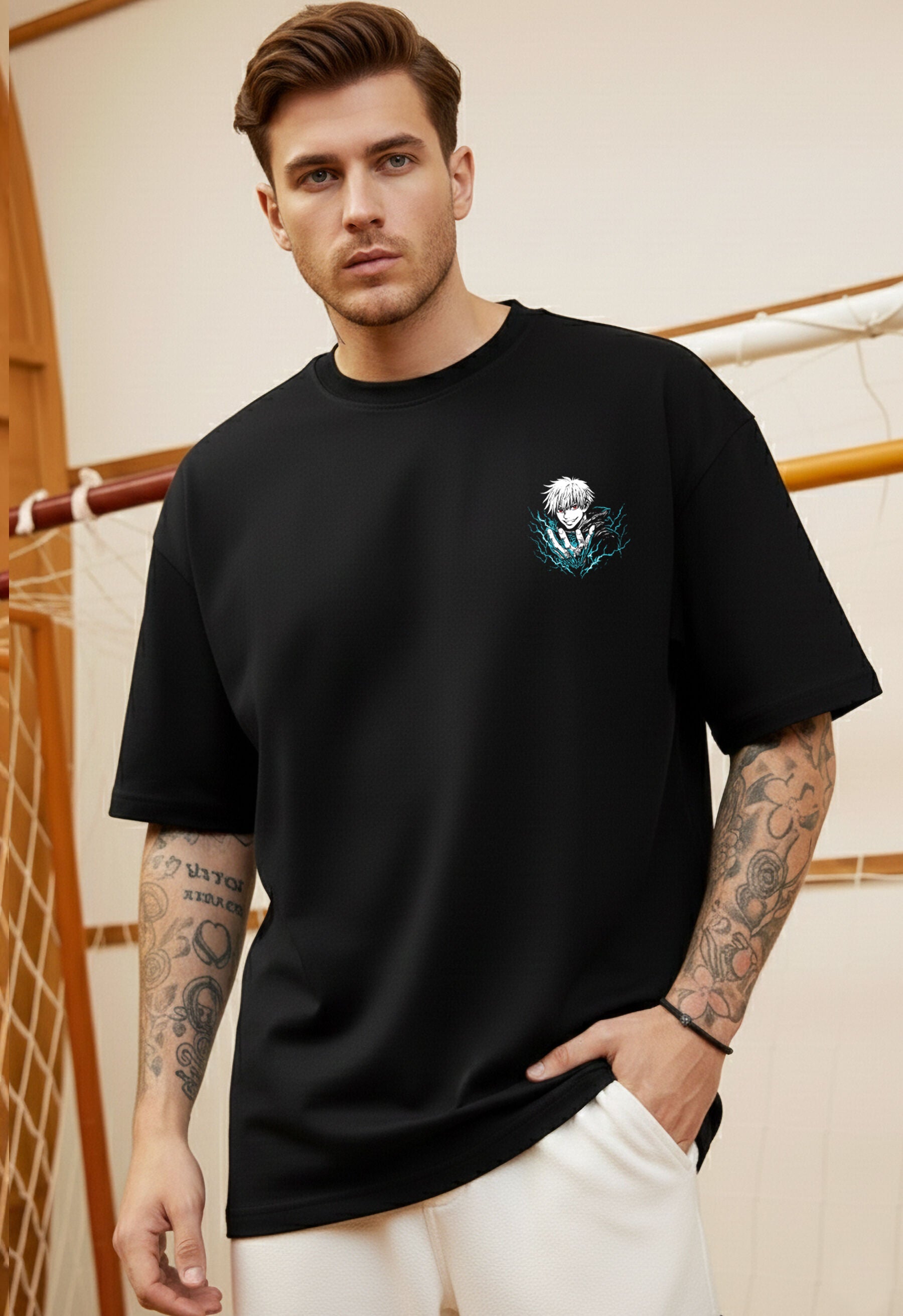 Anime Graphic Back Printed Oversized Tshirt Black