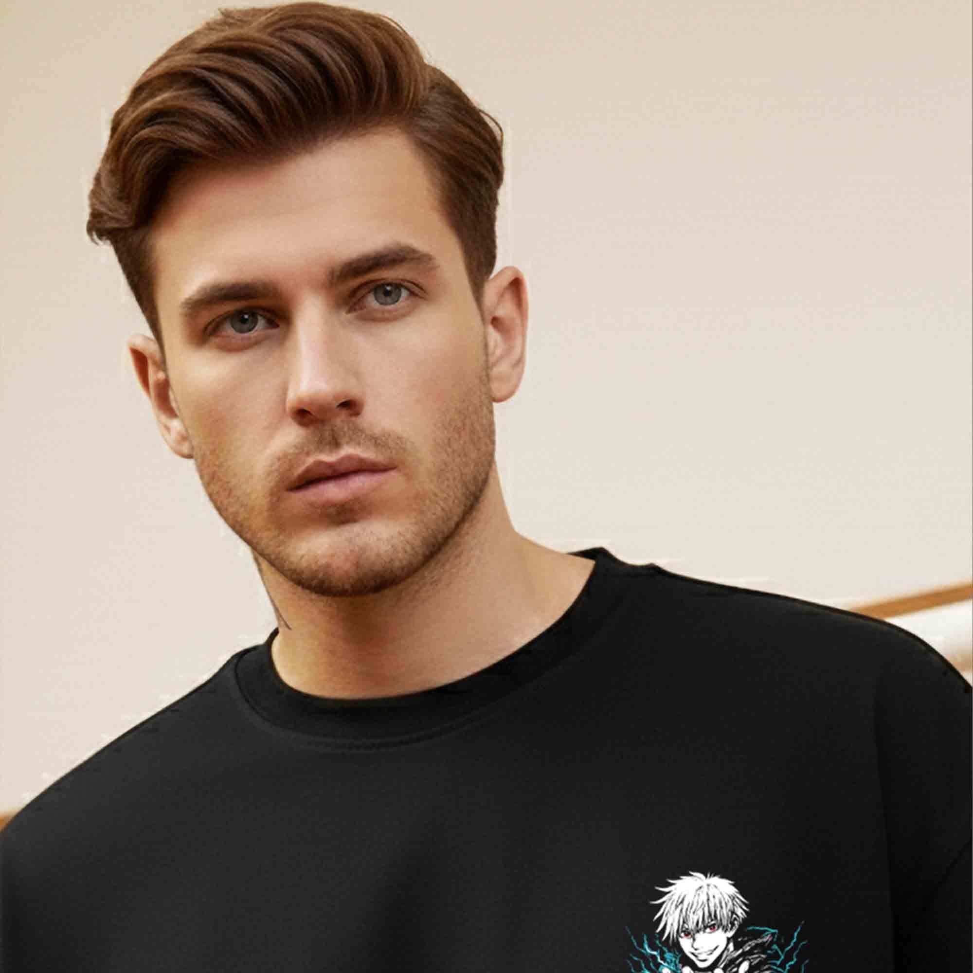 Anime Graphic Back Printed Oversized Tshirt Black