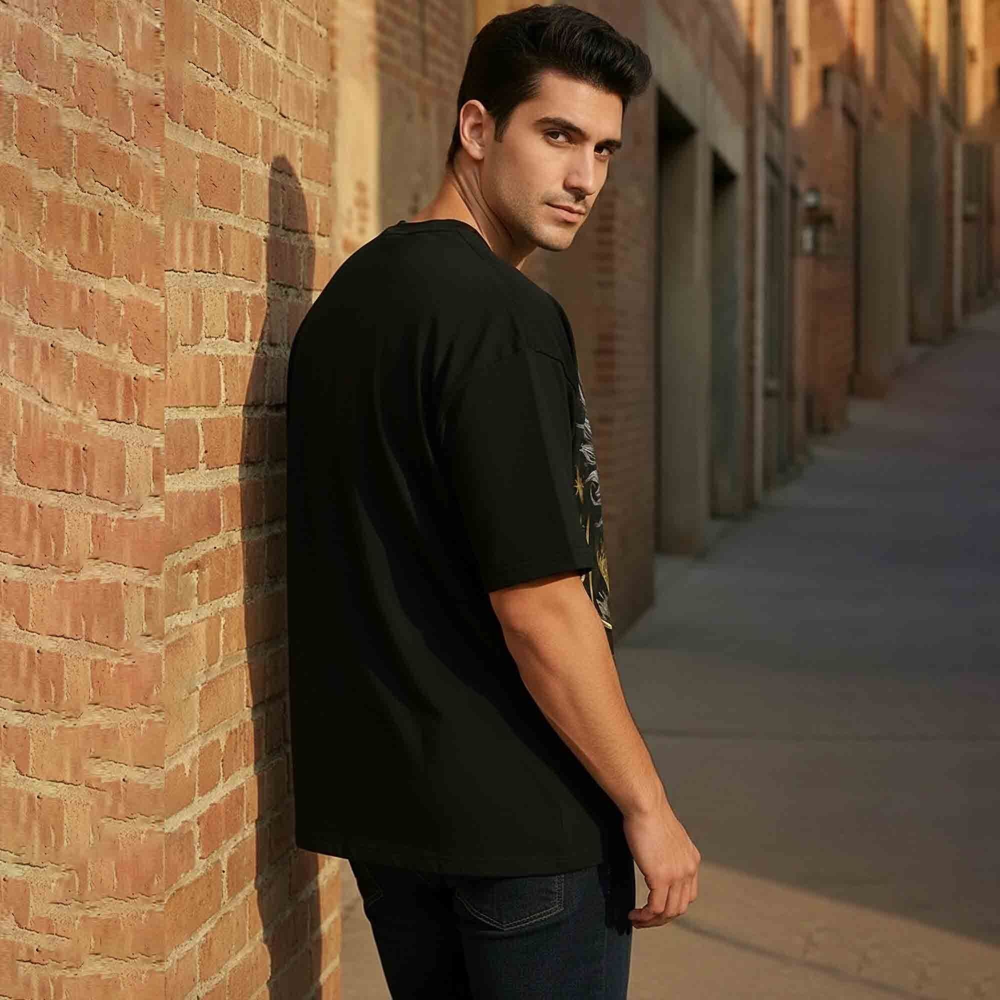 Japanese Dragon Printed Oversized Black T-shirt