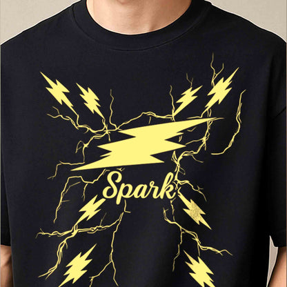 Men Spark Printed Oversized Tshirt Black