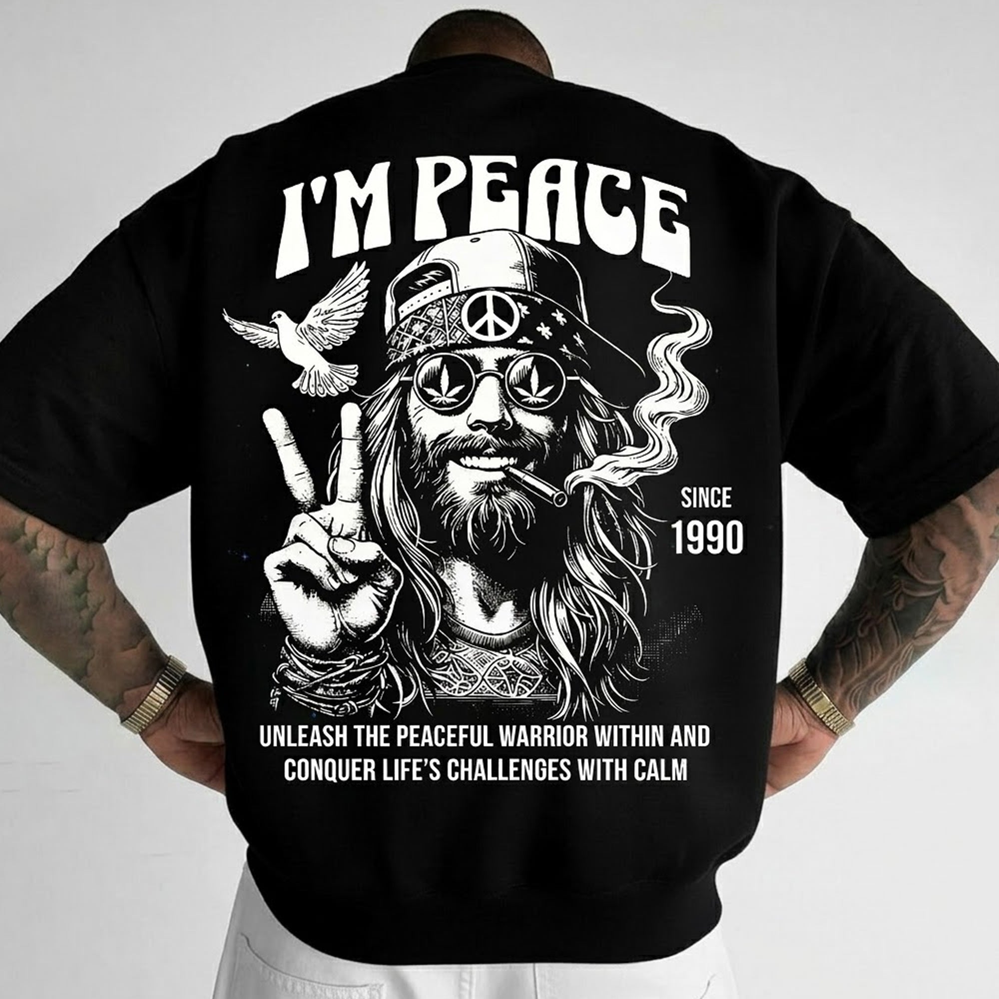 Mens Back Printed Oversized T-shirt Black