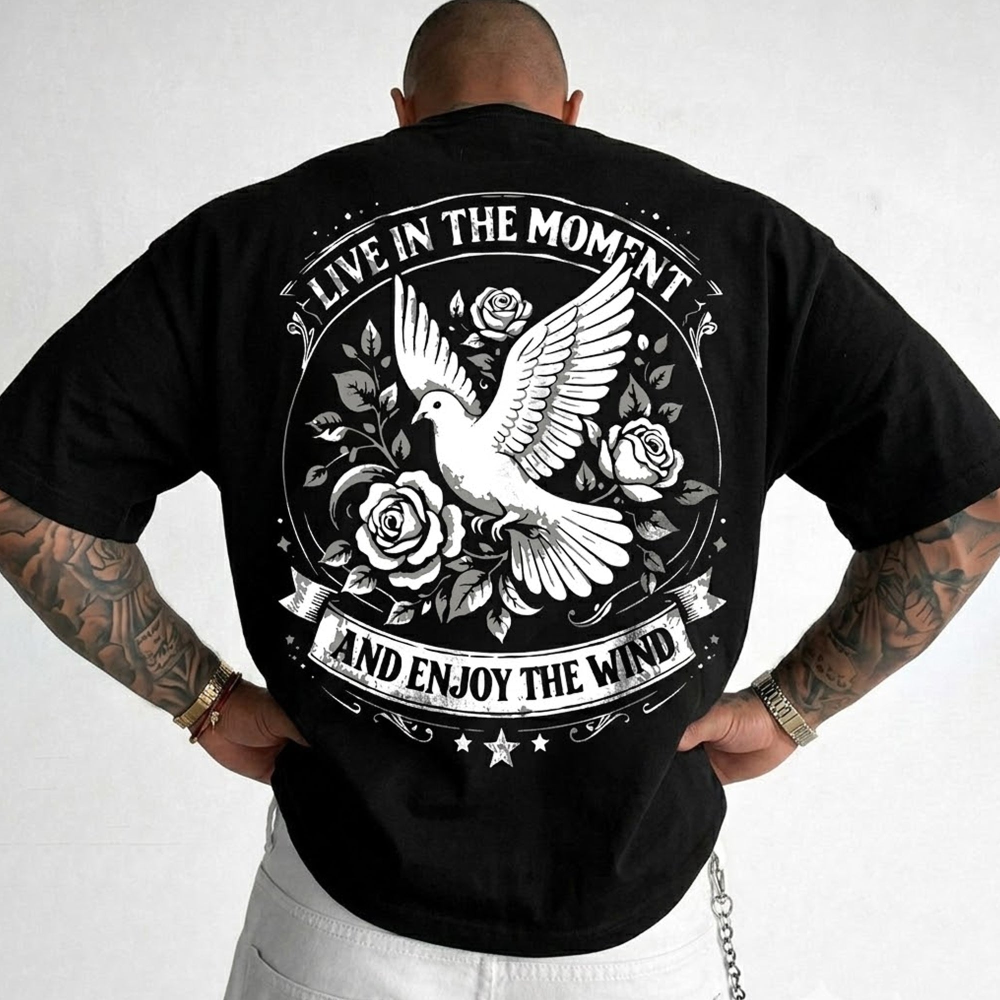 Mens Back Printed Oversized T-shirt Black