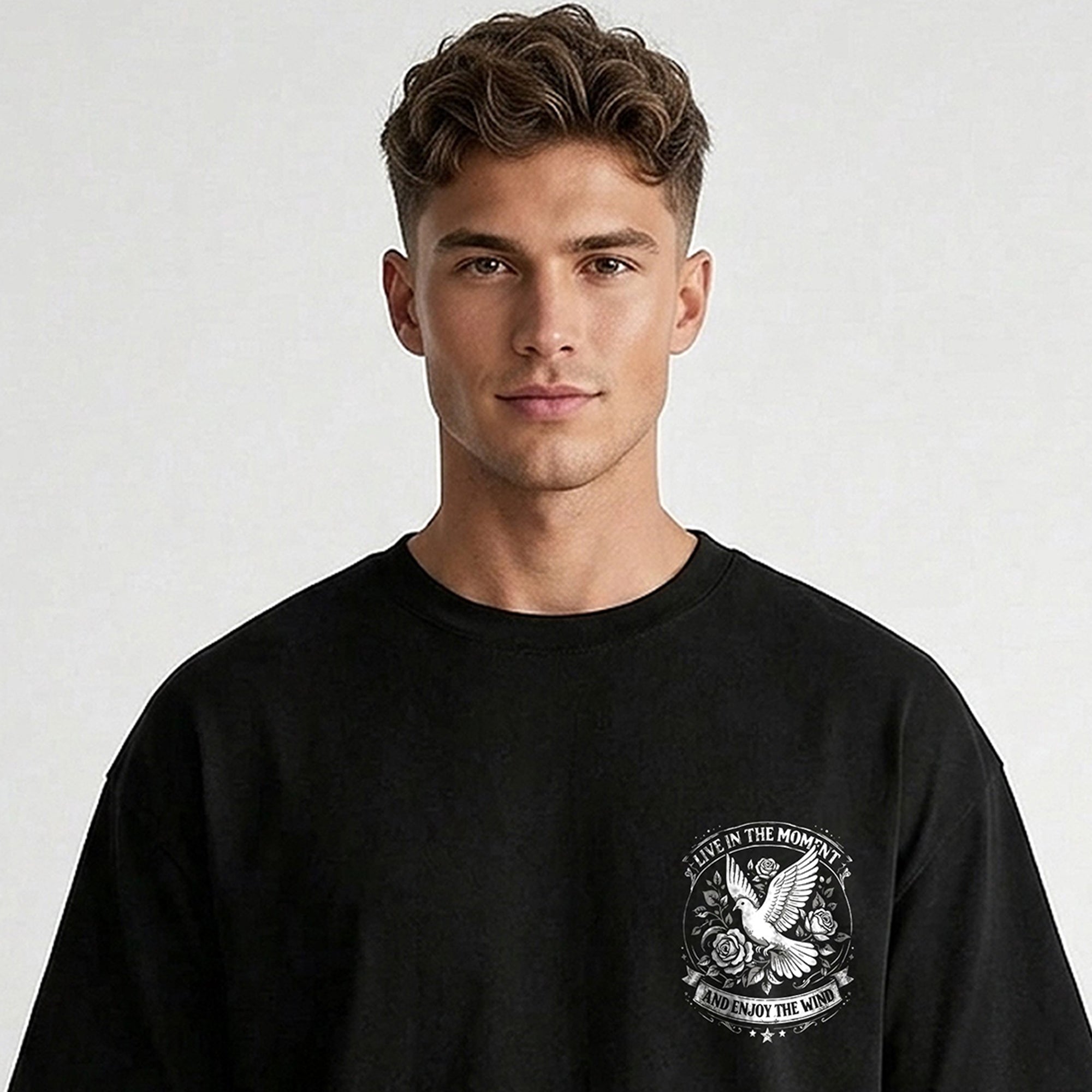 Mens Back Printed Oversized T-shirt Black