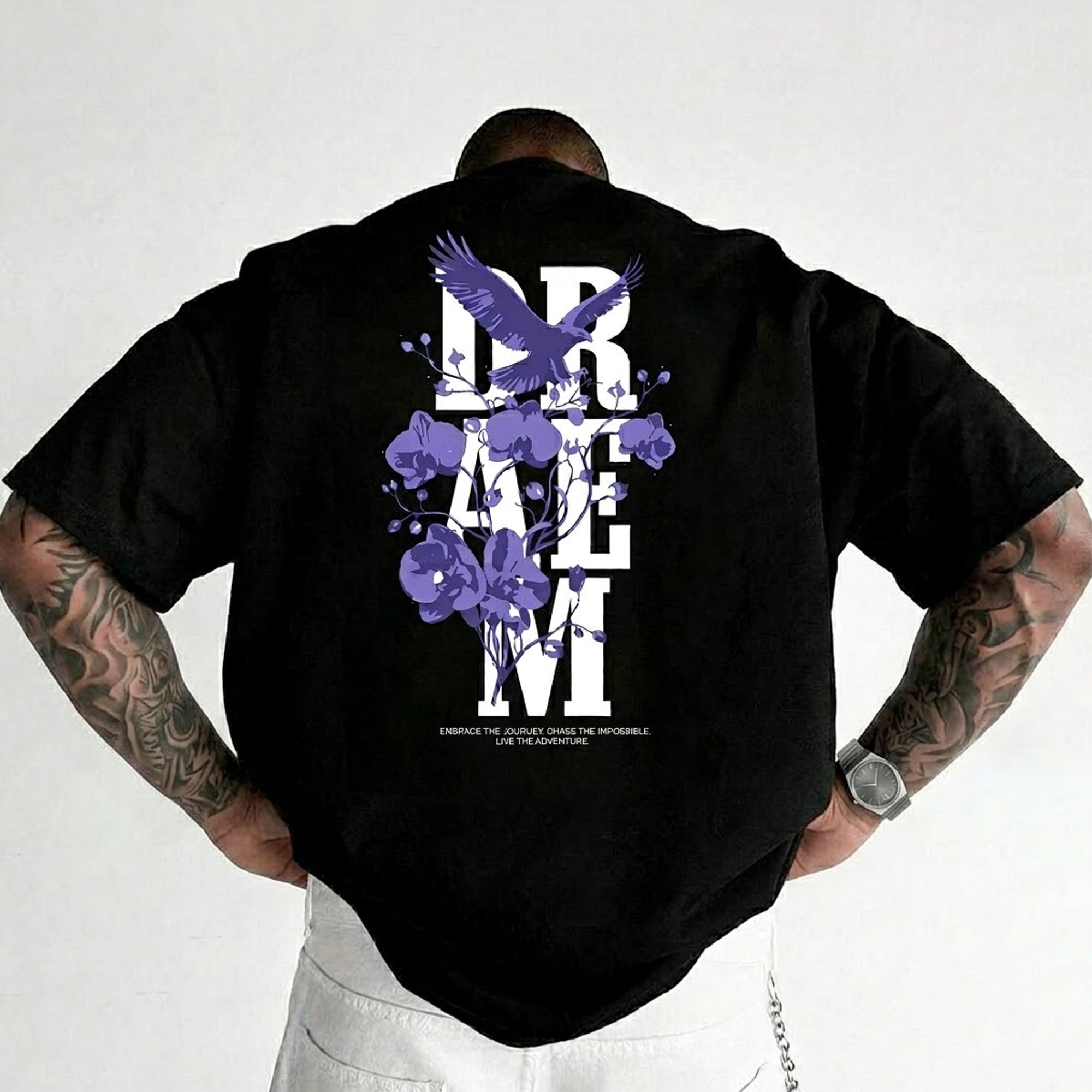 Mens Back Printed Oversized T-shirt Black