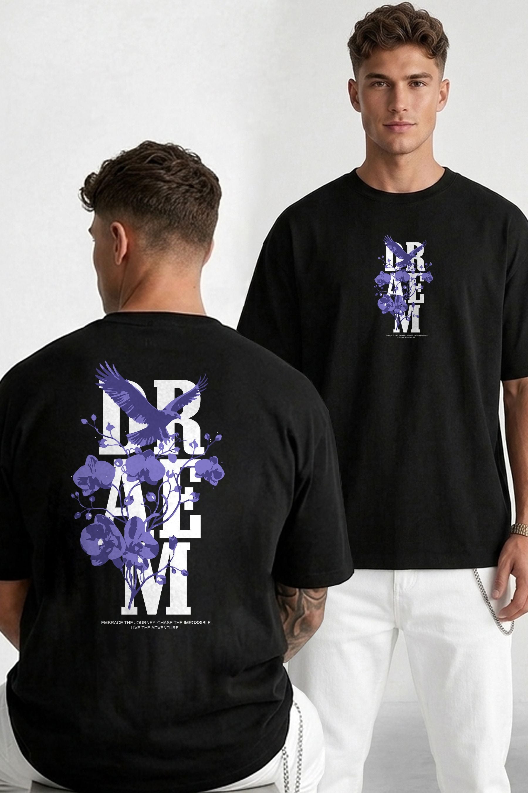 Mens Back Printed Oversized T-shirt Black