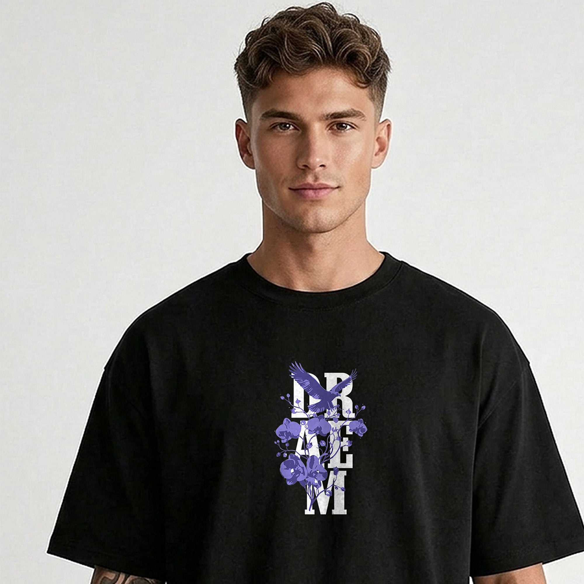 Mens Back Printed Oversized T-shirt Black
