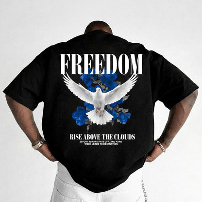Mens FREEDOM Back Printed Oversized T-shirt Black