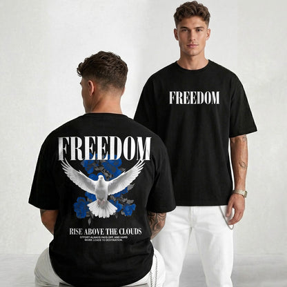 Mens FREEDOM Back Printed Oversized T-shirt Black