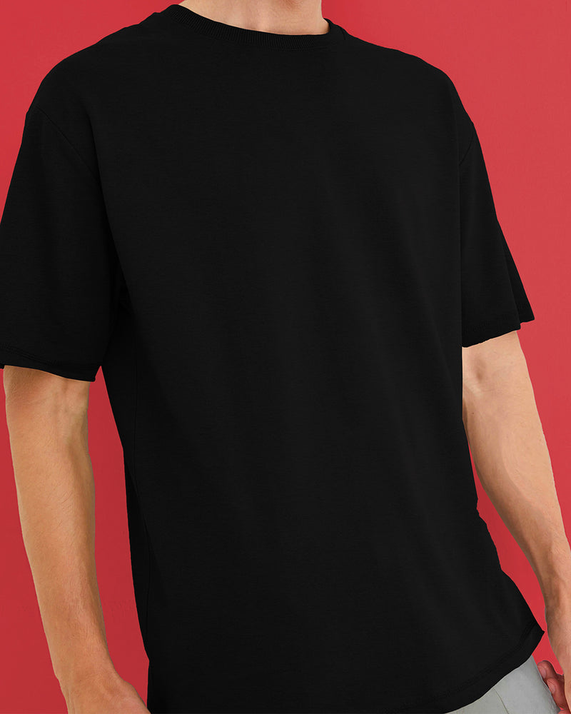 Mens Round Neck Solid Over Size T-shirt / Black