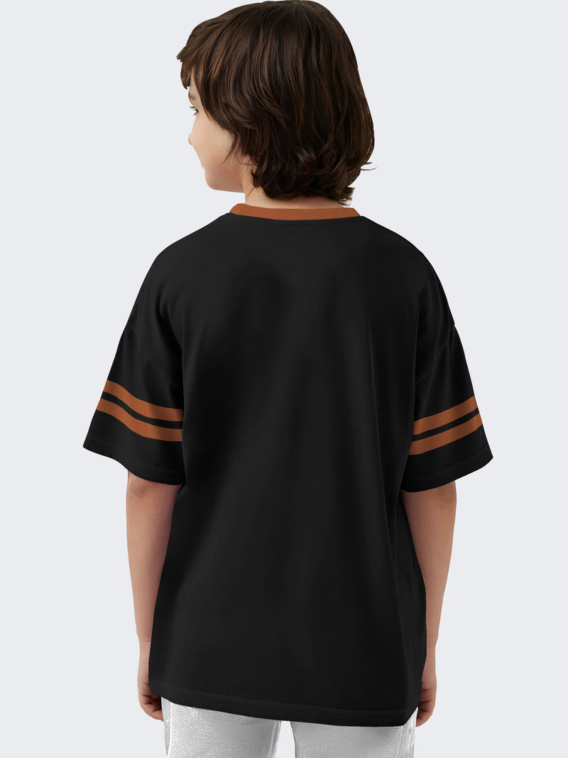 Boys Oversized Typography Black Brown Contrast T-Shirt