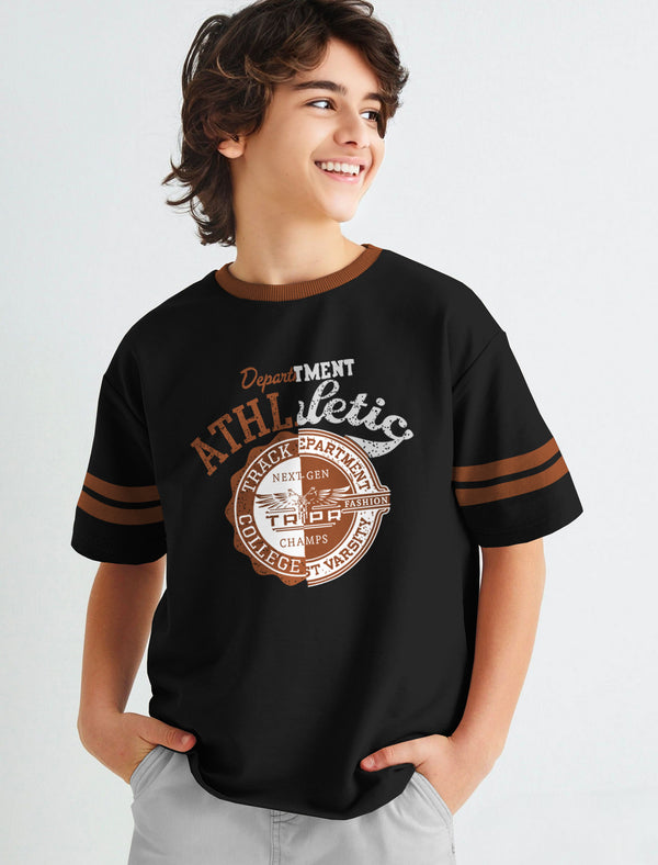 Boys Oversized Typography Black Brown Contrast T-Shirt