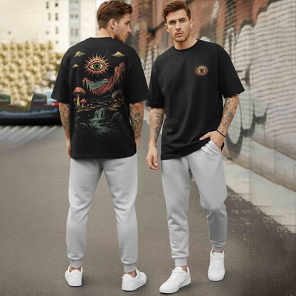 Oversized Back Printed Tshirts Plain Matching Trackpants Outfit Sets