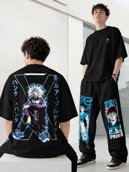 Mens Oversized Graphic Design Printed T-shirt & Baggy Trackpant Out Fit Sets