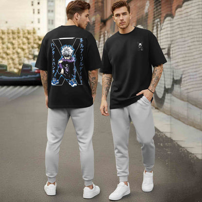 Oversized Back Printed Tshirts Plain Matching Trackpants Outfit Sets