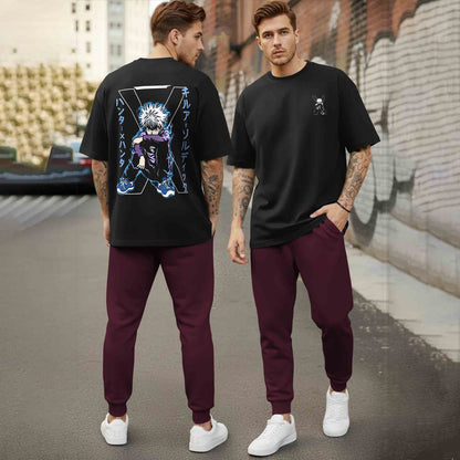 Oversized Back Printed Tshirts Plain Matching Trackpants Outfit Sets