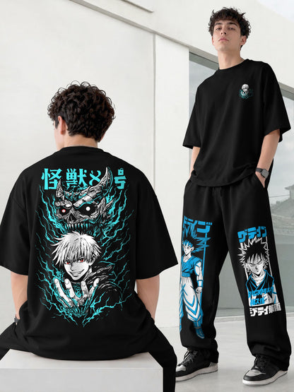 Mens Oversized Graphic Design Printed T-shirt & Baggy Trackpant Out Fit Sets