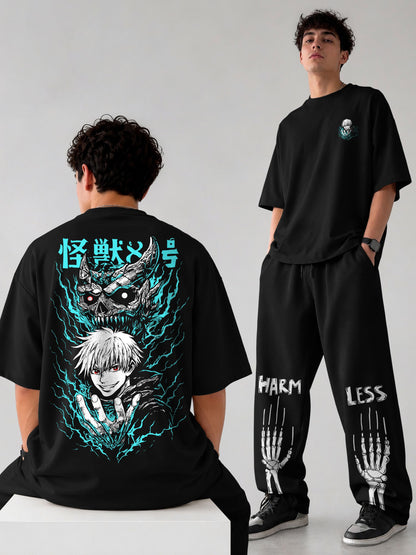 Mens Oversized Graphic Design Printed T-shirt & Baggy Trackpant Out Fit Sets