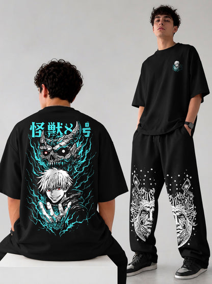 Mens Oversized Graphic Design Printed T-shirt & Baggy Trackpant Out Fit Sets
