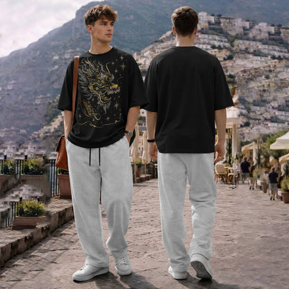 Men Tracksuit Oversized Back Printed Tshirts Loose Fit Plain Trackpants