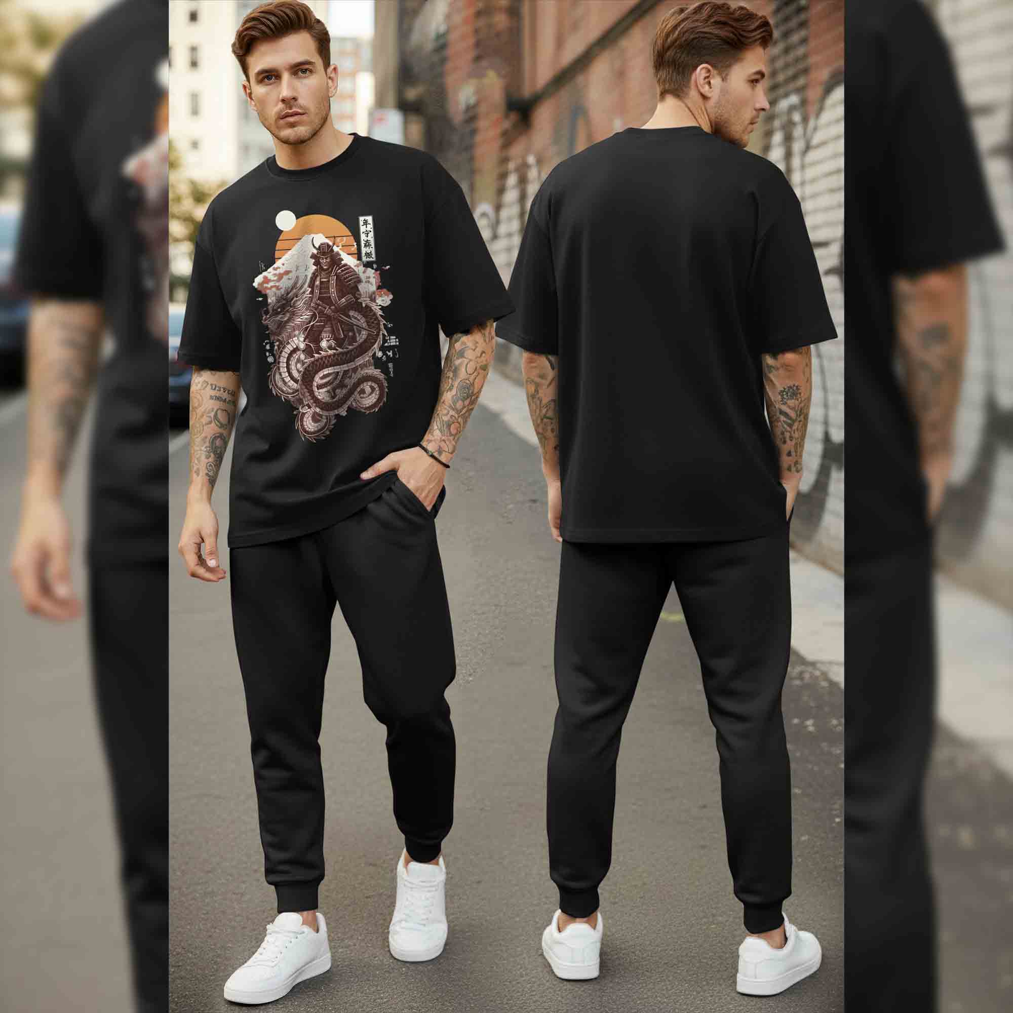 Men Tracksuit Oversized Back Printed Tshirts Plain Trackpants