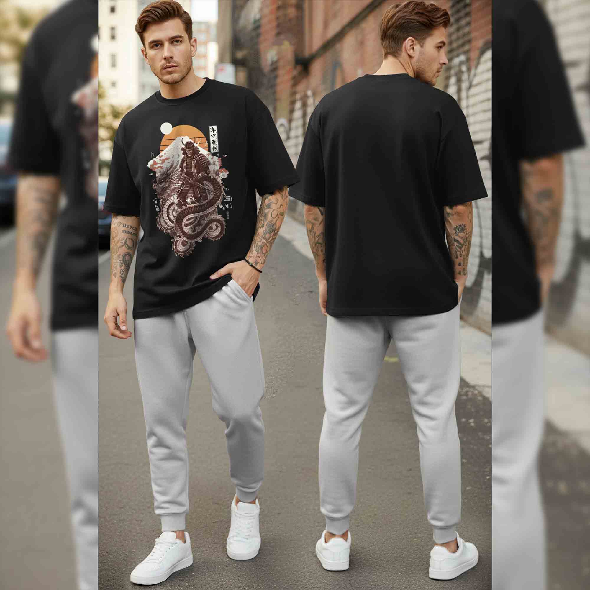 Men Tracksuit Oversized Back Printed Tshirts Plain Trackpants
