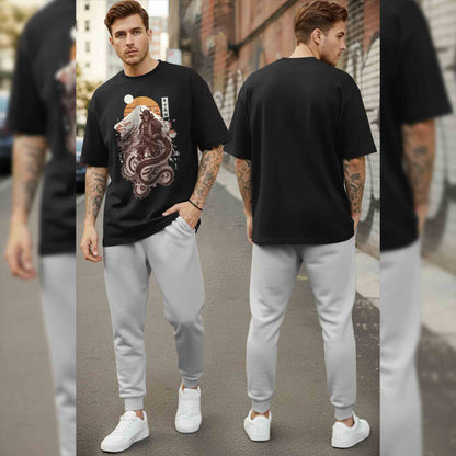 Men Tracksuit Oversized Back Printed Tshirts Plain Trackpants
