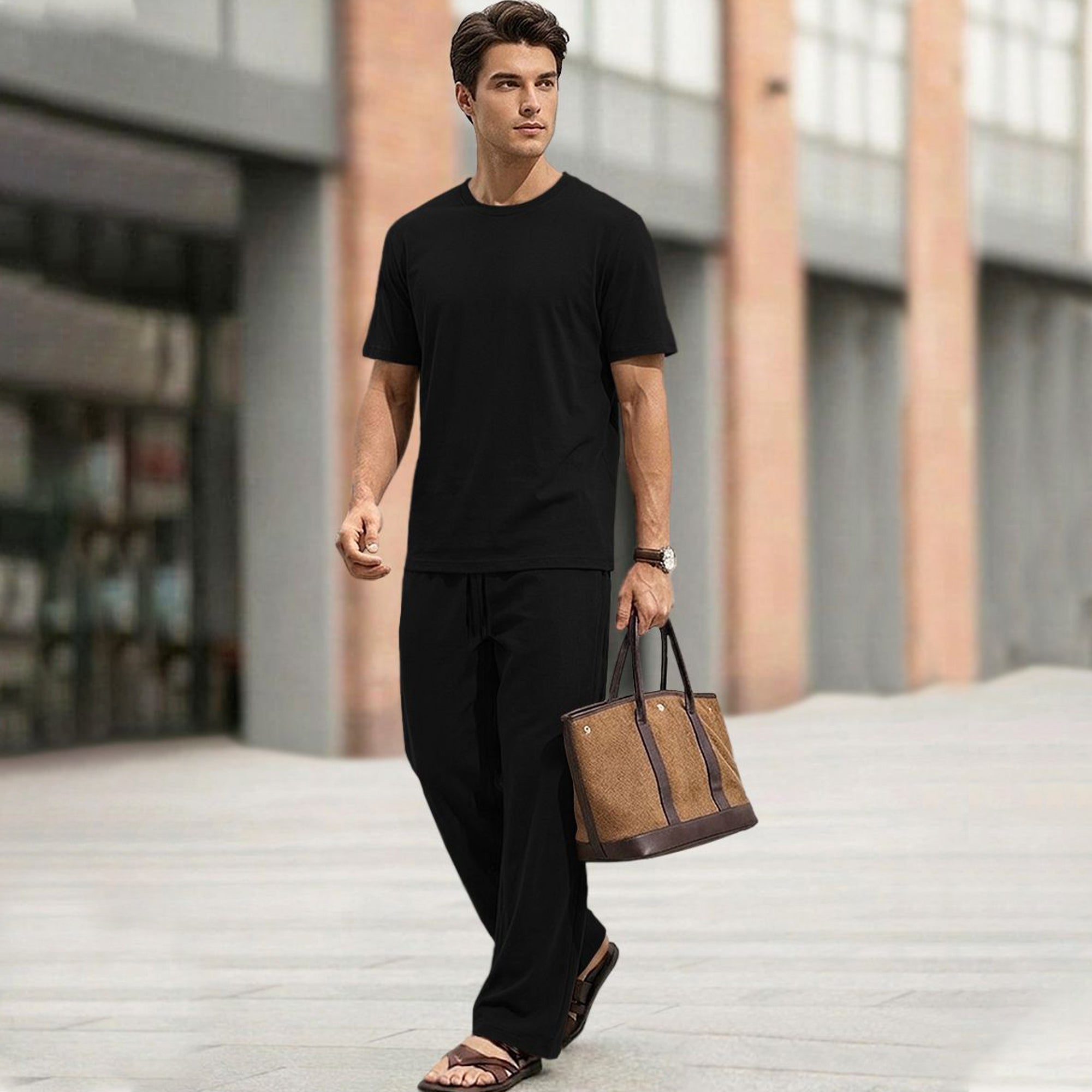 Men Tracksuit Round Neck Plain Tshirts Loose Fit Plain Trackpants