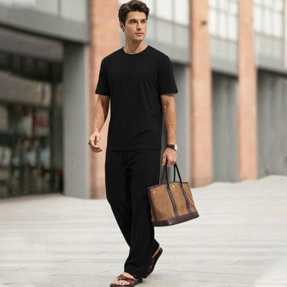 Men Tracksuit Round Neck Plain Tshirts Loose Fit Plain Trackpants