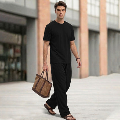 Men Tracksuit Round Neck Plain Tshirts Loose Fit Plain Trackpants