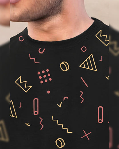 Men Black Round Neck Printed Sleeveless