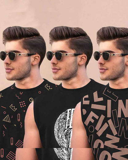 (Pack Of 3) Men Typography Printed Round Neck Vests Combo