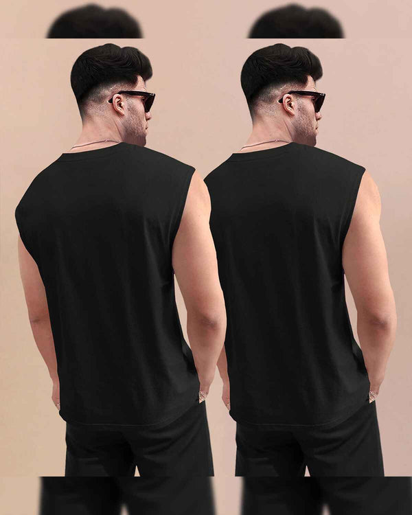 (Pack Of 2) Men Round Neck Casual Printed Vest VT7 -VT8 / Black