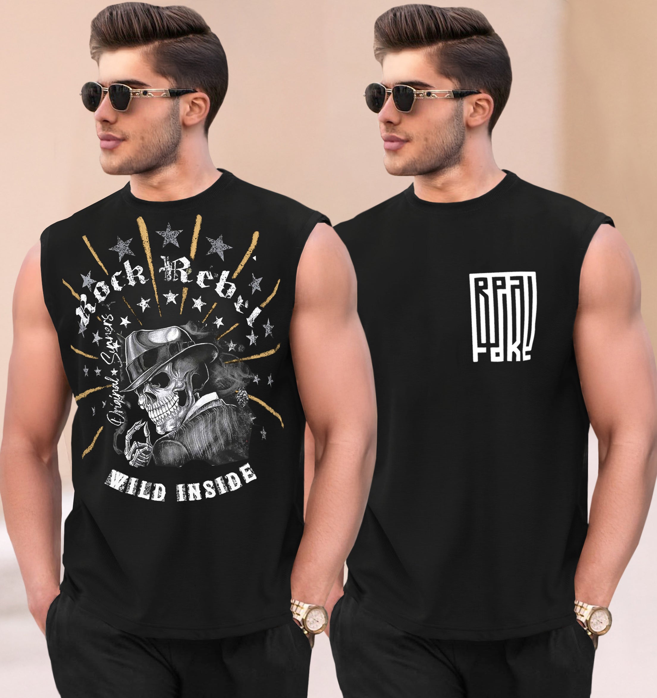 (Pack Of 2) Graphic Printed Round Neck Vests- 15 Variants