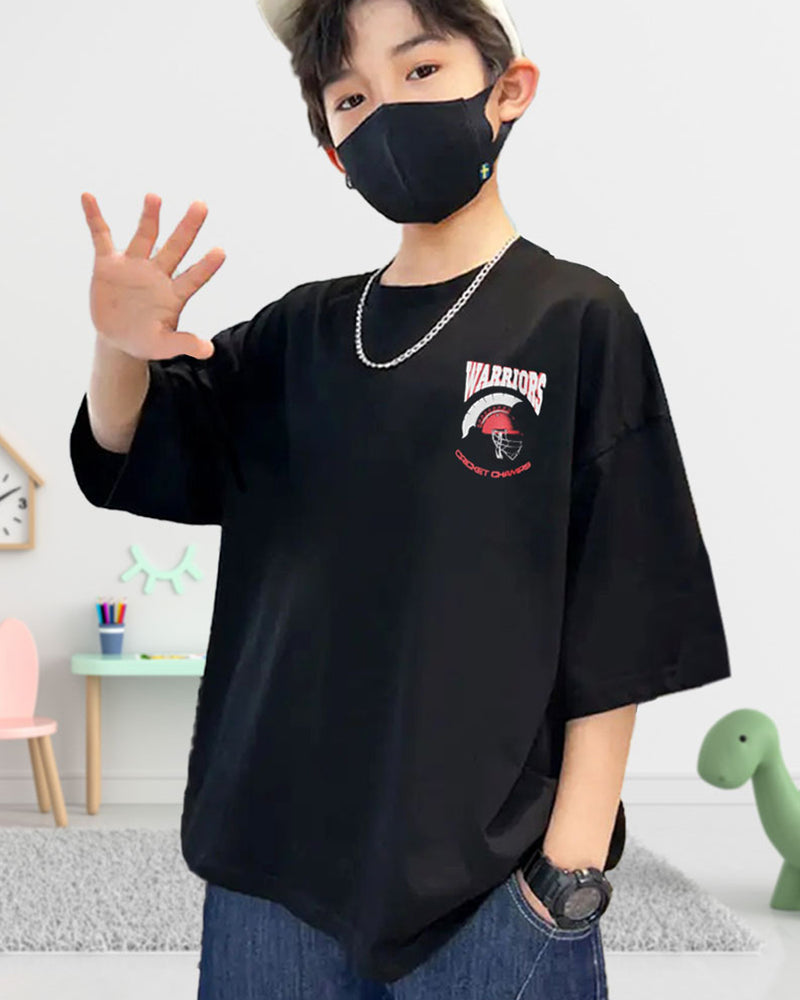 Boys Oversized Warriors Black T-Shirt