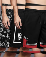 (Pack Of 3) Men Printed & Colorblocked Shorts / Black