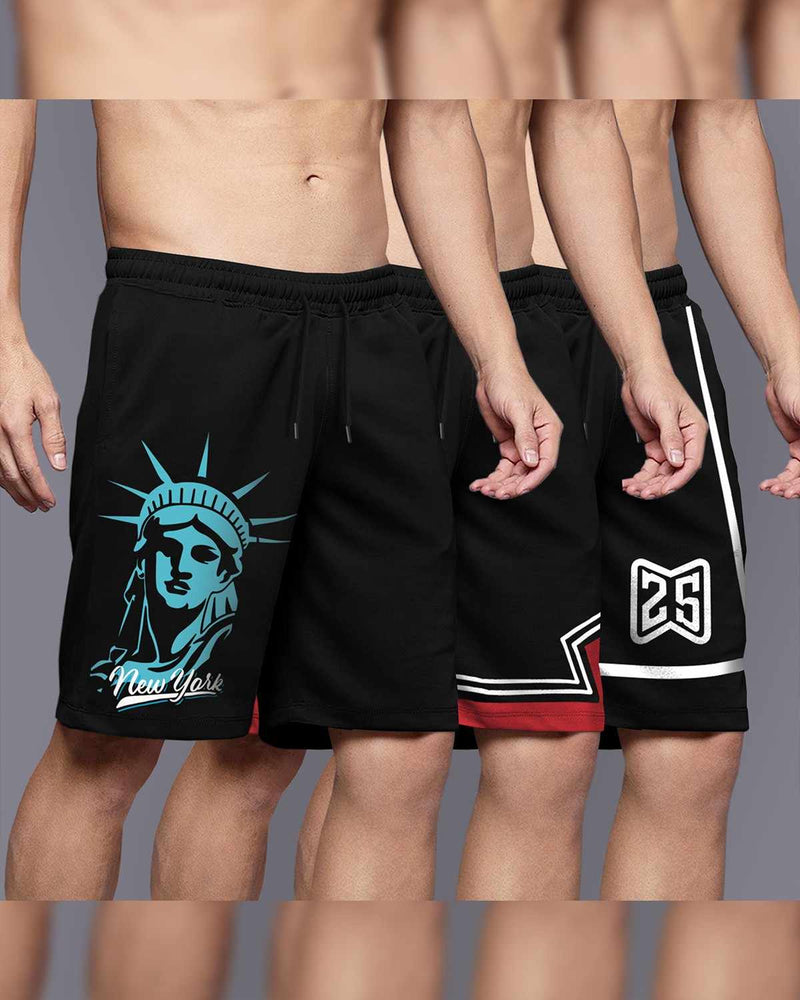 (Pack Of 3) Men Printed Shorts / Black