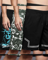 (Pack Of 3) Men Printed Shorts / Black & Olivegreen