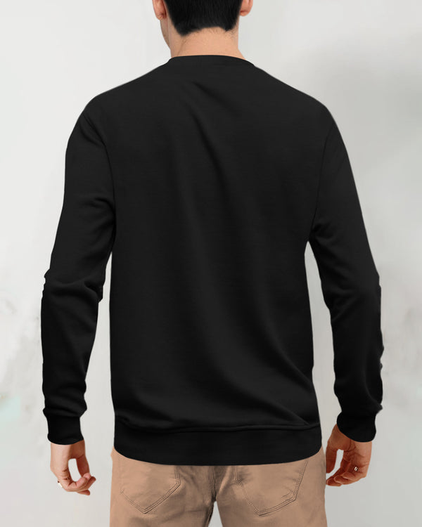 Men Solid Black V-Neck Non-Hooded Sweatshirt