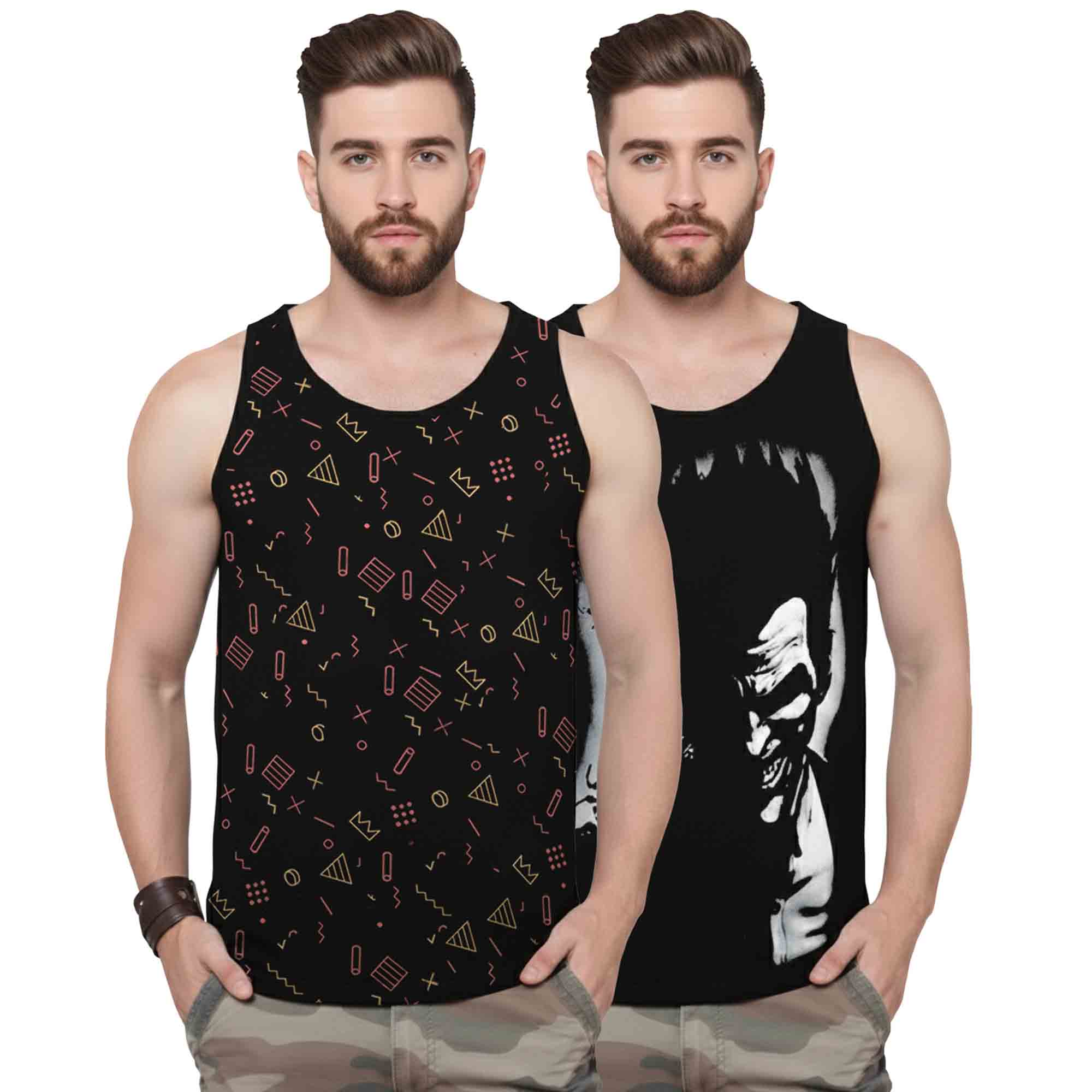 (Pack Of 2) Men Printed Vest Black