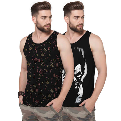 (Pack Of 2) Men Printed Vest Black