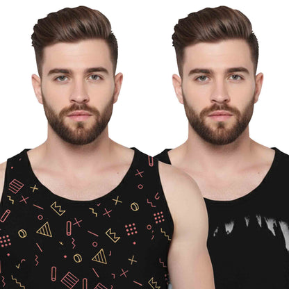(Pack Of 2) Men Printed Vest Black
