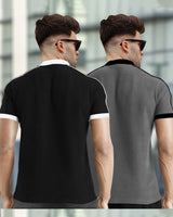 Mens Henely Neck Half Sleeve T-shirts (Pack Of 2) / Black & Dark Grey