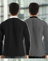 Mens Henely Neck Full Sleeve T-shirts (Pack Of 2) / Black & Dark Grey