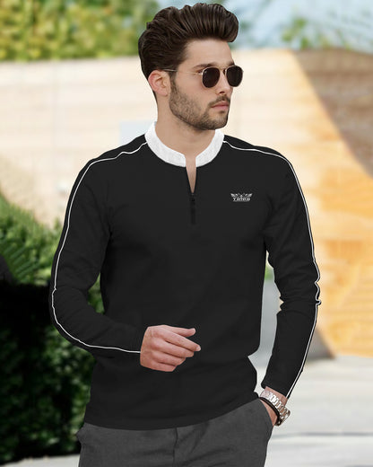 Mens Henely Neck Full Sleeve Black & Dark Grey T-shirts (Pack Of 2)