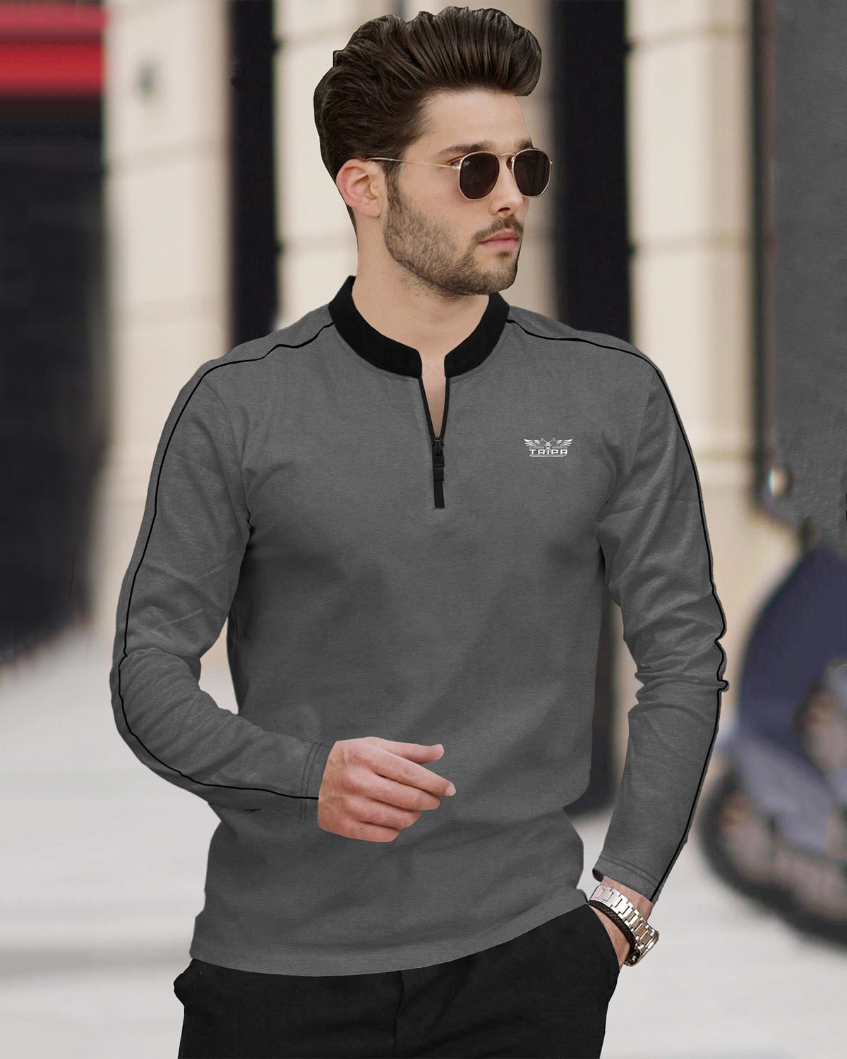 Mens Henely Neck Full Sleeve Black & Dark Grey T-shirts (Pack Of 2)