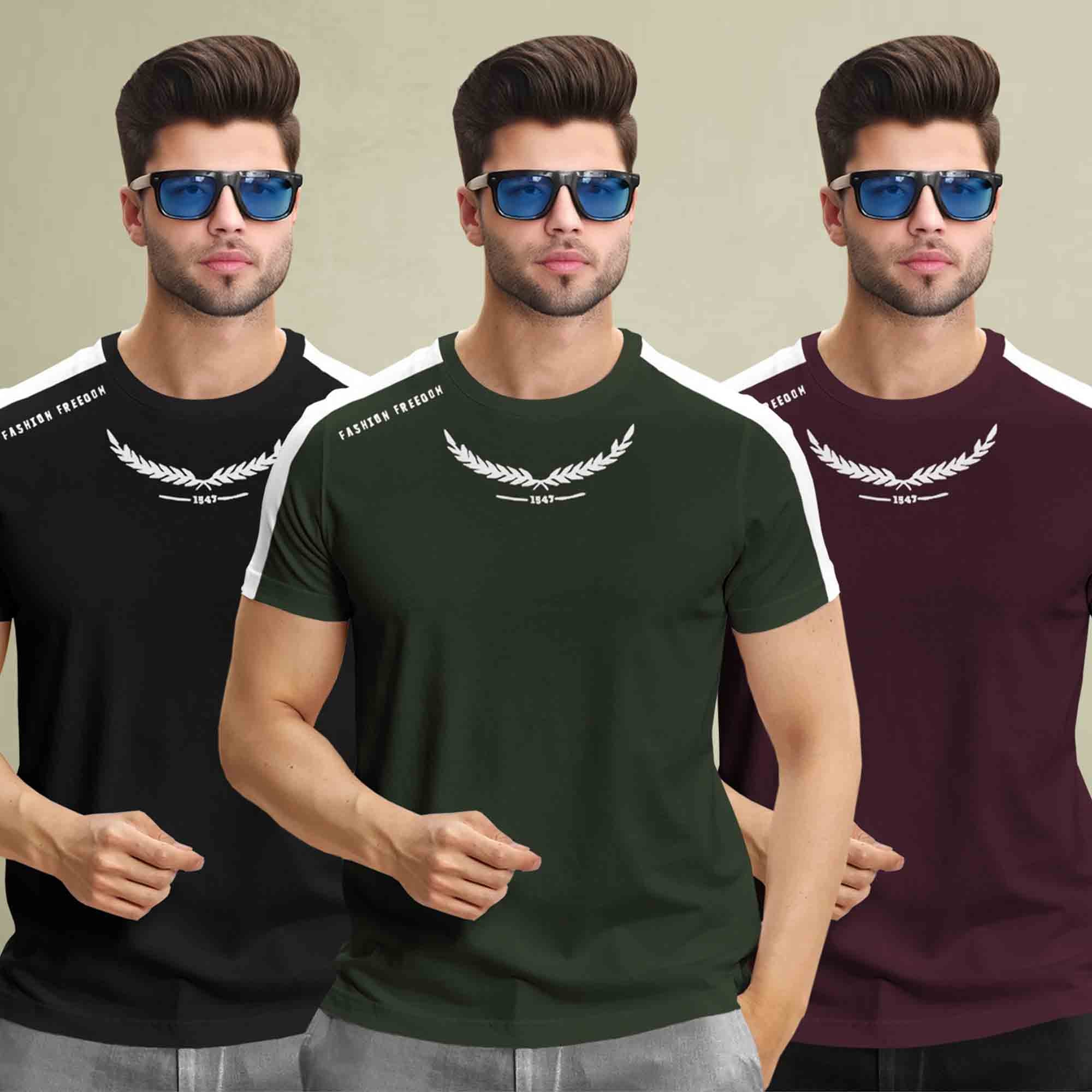 (Pack Of 3) Half Sleeve Printed Tshirts- 12 Variants