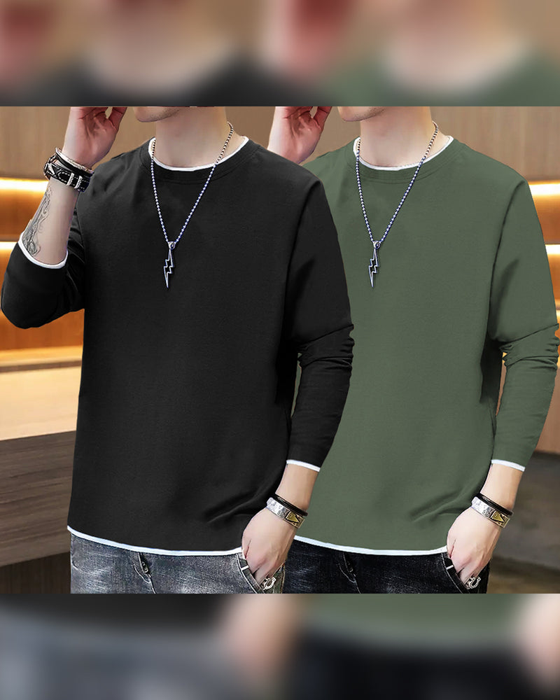 (Pack of 2) Men Full Sleeve T-shirts Combo | 3 COLORS SET