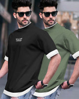 (pack of 2) men Drop Shoulder T-SHIRT | black & olivegreen