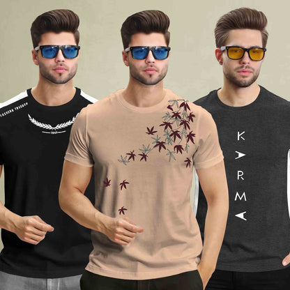 (Pack Of 3) Printed Half Sleeve Tshirts- 12 Variants
